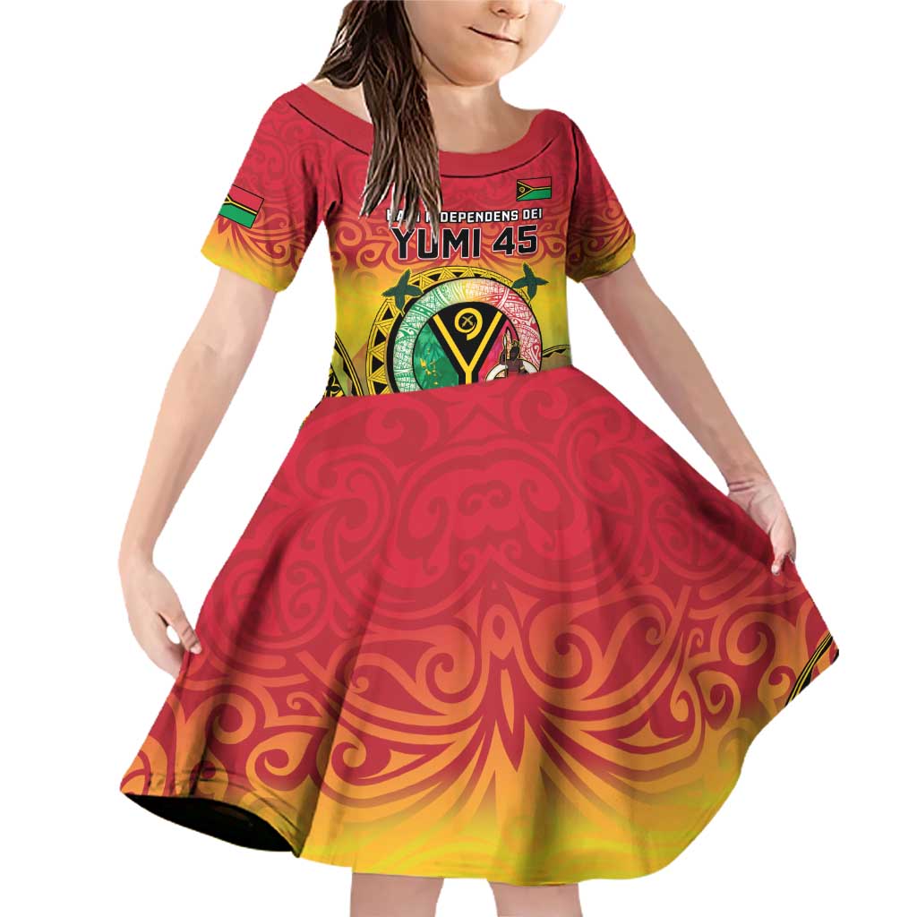 Personalised Vanuatu Family Matching Off Shoulder Short Dress and Hawaiian Shirt Yumi 45th Hapi Independens Dei - Reggae Version LT14 Daughter's Dress Reggae - Polynesian Pride