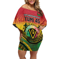 Personalised Vanuatu Family Matching Off Shoulder Short Dress and Hawaiian Shirt Yumi 45th Hapi Independens Dei - Reggae Version LT14 Mom's Dress Reggae - Polynesian Pride