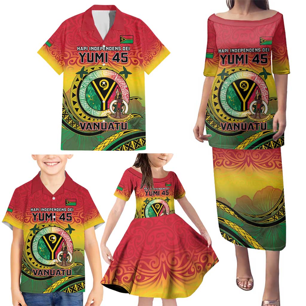 Personalised Vanuatu Family Matching Puletasi and Hawaiian Shirt Yumi 45th Hapi Independens Dei - Reggae Version LT14 - Polynesian Pride