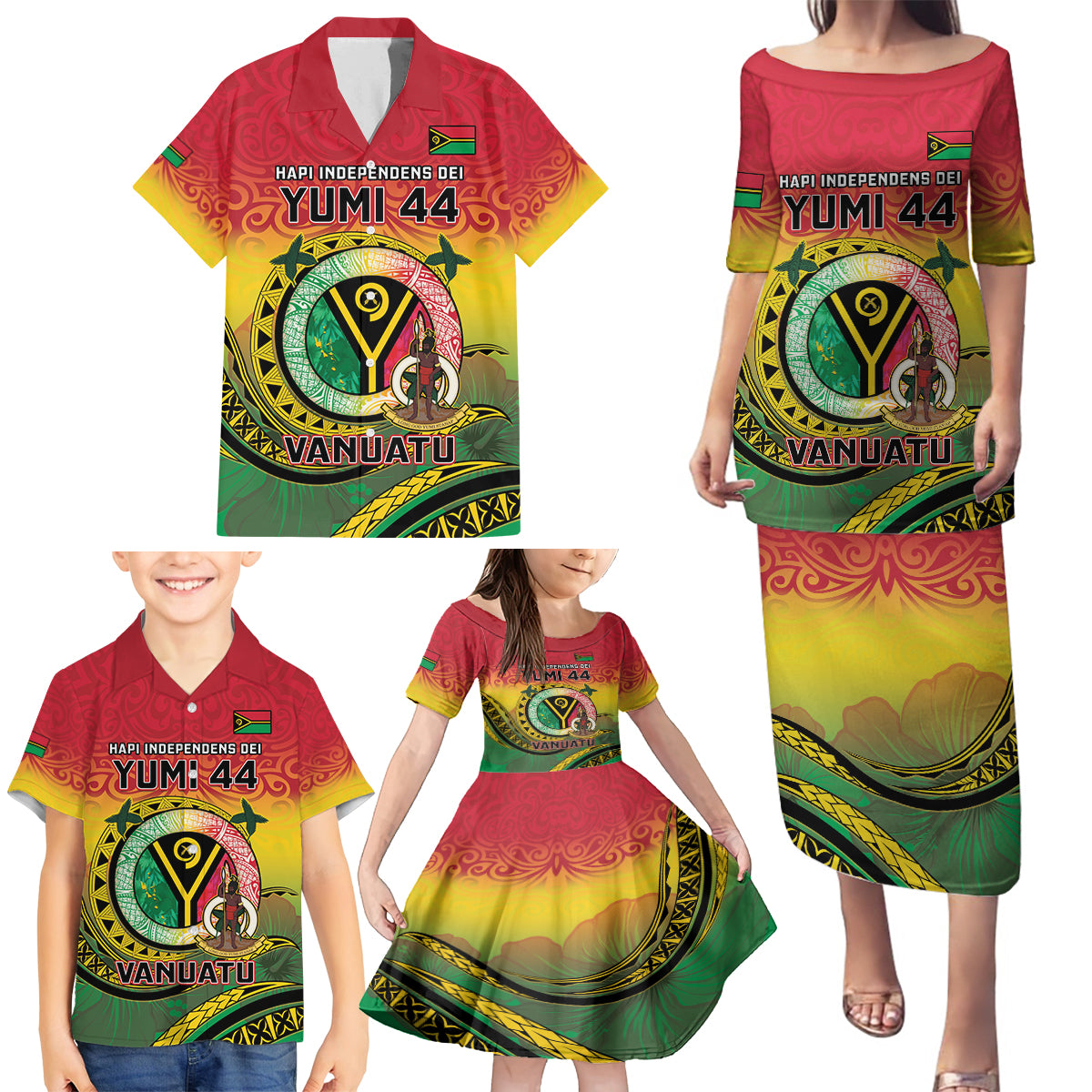 Personalised Vanuatu Family Matching Puletasi and Hawaiian Shirt Yumi 44 Hapi Independens Dei - Reggae Version