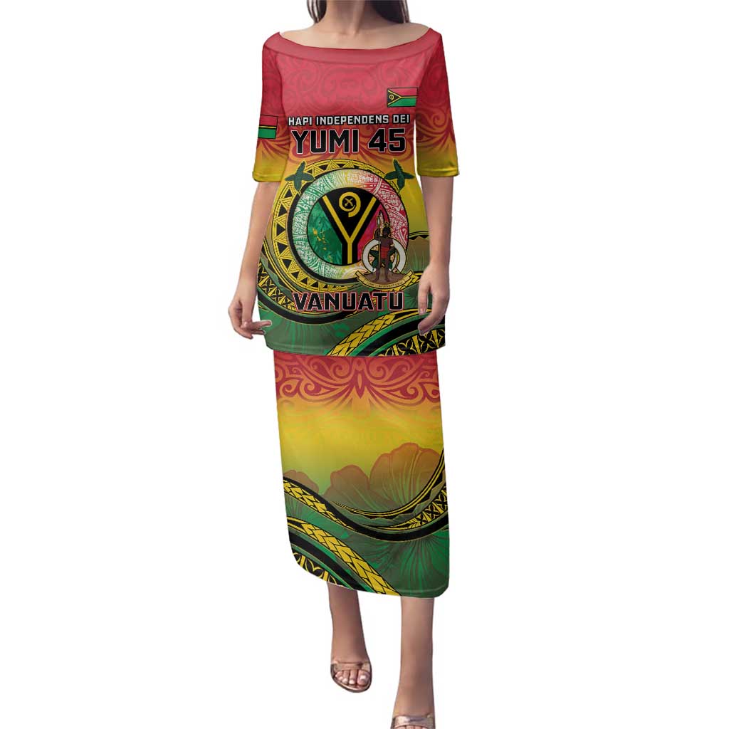 Personalised Vanuatu Family Matching Puletasi and Hawaiian Shirt Yumi 45th Hapi Independens Dei - Reggae Version LT14 Mom's Dress Reggae - Polynesian Pride