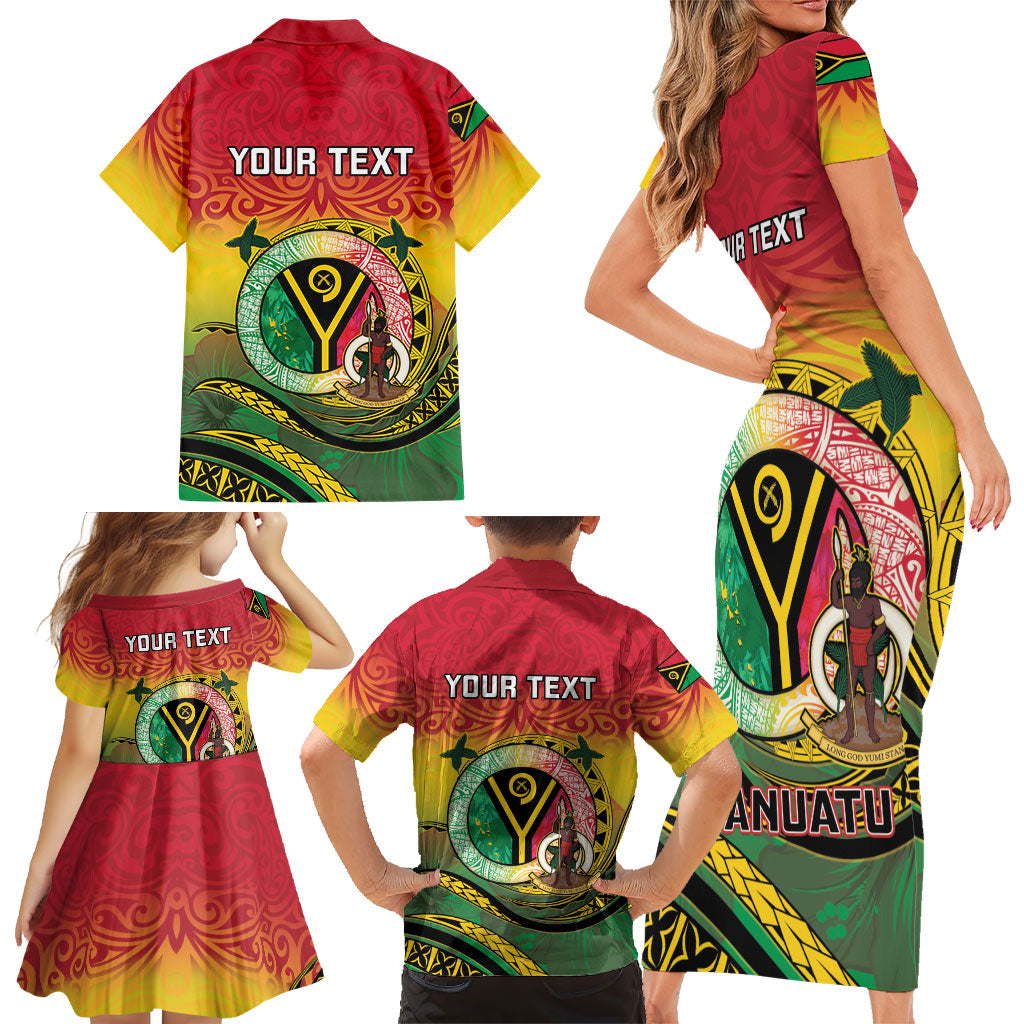 Personalised Vanuatu Family Matching Short Sleeve Bodycon Dress and Hawaiian Shirt Yumi 46th Hapi Independens Dei - Reggae Version LT14 - Polynesian Pride