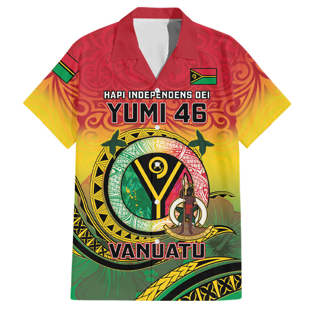 Personalised Vanuatu Family Matching Short Sleeve Bodycon Dress and Hawaiian Shirt Yumi 46th Hapi Independens Dei - Reggae Version LT14 Dad's Shirt - Short Sleeve Reggae - Polynesian Pride