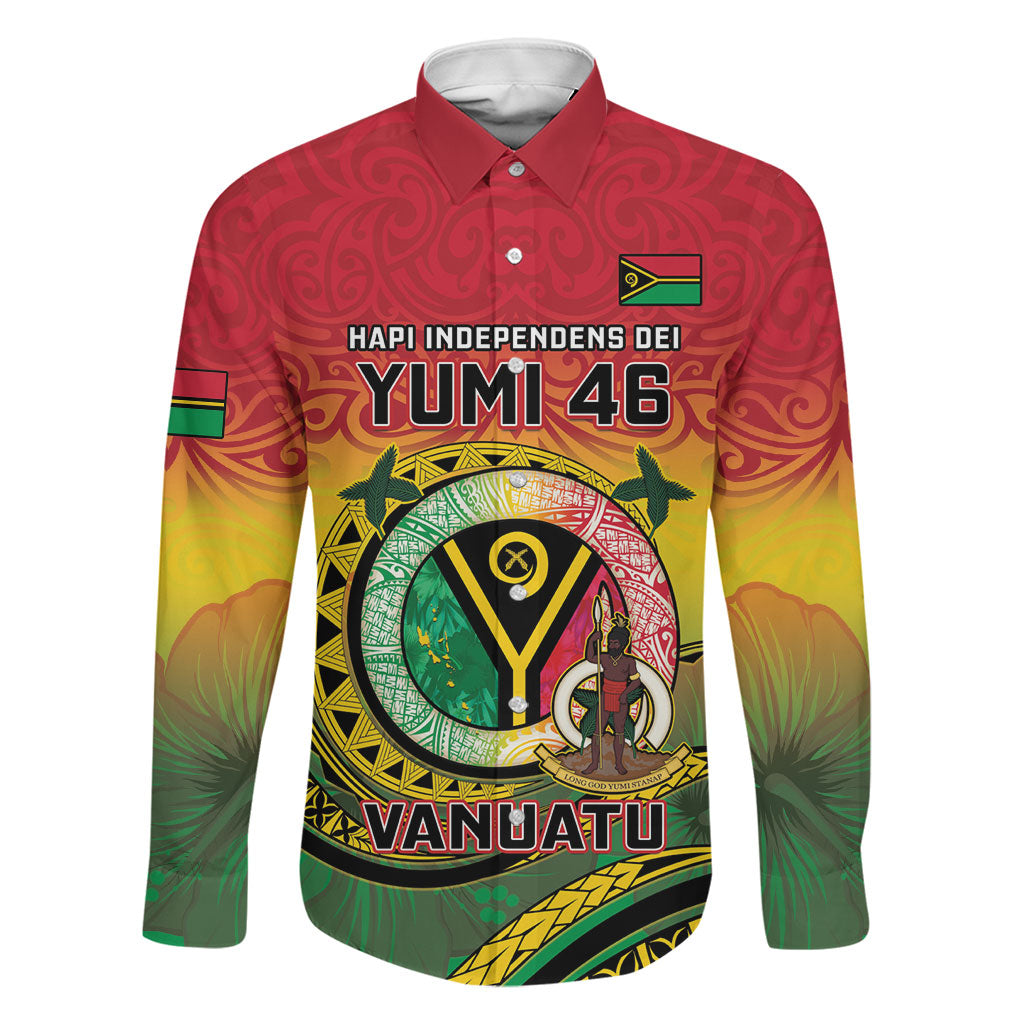 Personalised Vanuatu Family Matching Short Sleeve Bodycon Dress and Hawaiian Shirt Yumi 46th Hapi Independens Dei - Reggae Version LT14 Dad's Shirt - Long Sleeve Reggae - Polynesian Pride