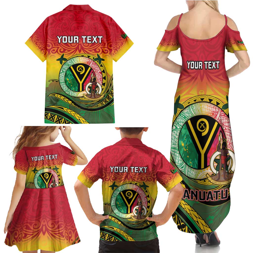 Personalised Vanuatu Family Matching Summer Maxi Dress and Hawaiian Shirt Yumi 45th Hapi Independens Dei - Reggae Version LT14 - Polynesian Pride