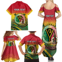 Personalised Vanuatu Family Matching Summer Maxi Dress and Hawaiian Shirt Yumi 45th Hapi Independens Dei - Reggae Version LT14 - Polynesian Pride