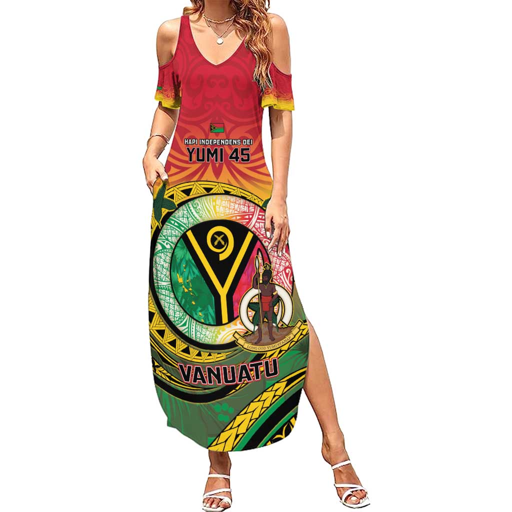 Personalised Vanuatu Family Matching Summer Maxi Dress and Hawaiian Shirt Yumi 45th Hapi Independens Dei - Reggae Version LT14 Mom's Dress Reggae - Polynesian Pride