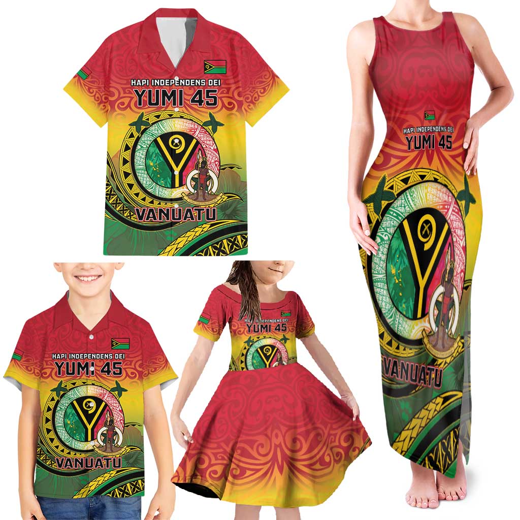 Personalised Vanuatu Family Matching Tank Maxi Dress and Hawaiian Shirt Yumi 45th Hapi Independens Dei - Reggae Version LT14 - Polynesian Pride