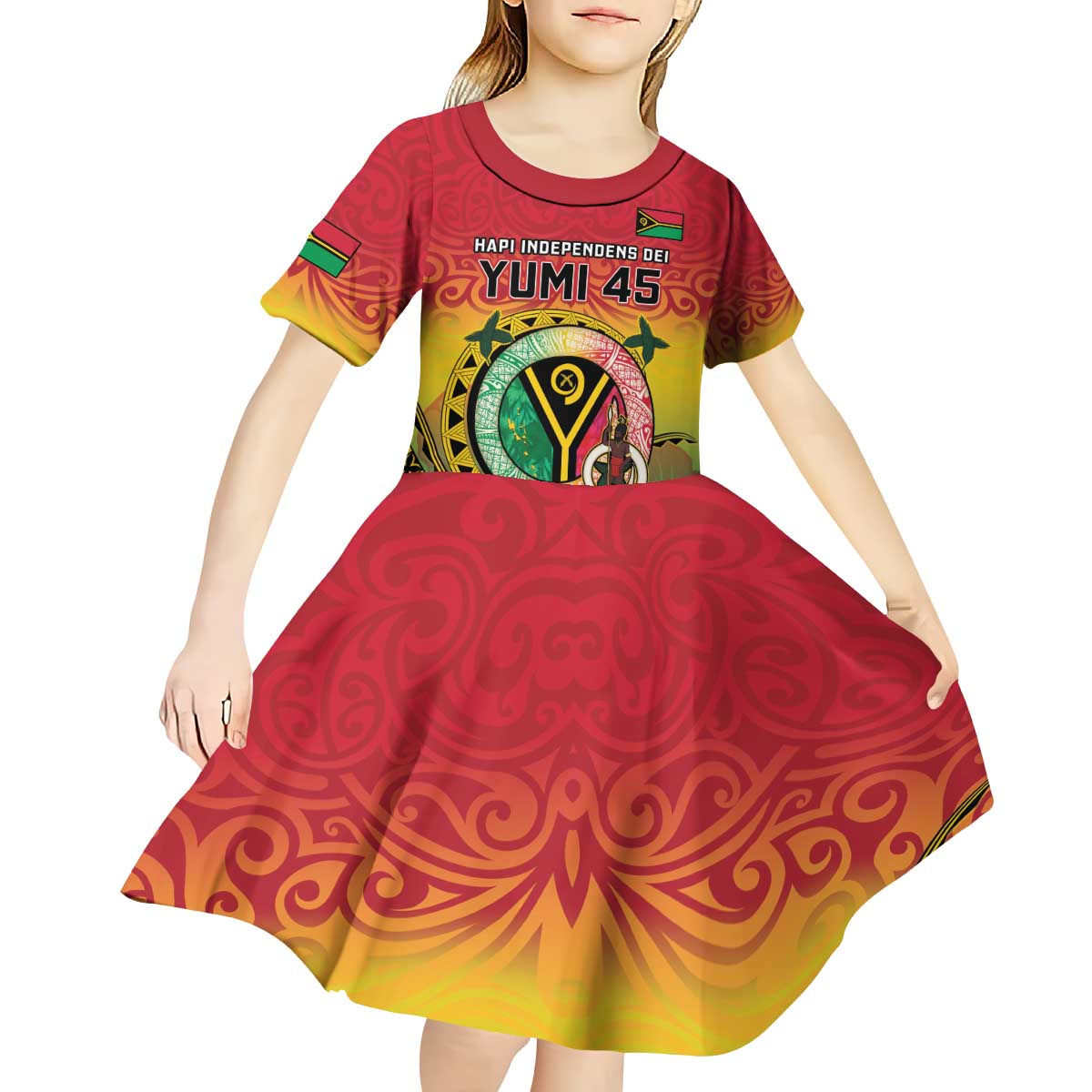Personalised Vanuatu Kid Short Sleeve Dress Yumi 45th Hapi Independens Dei - Reggae Version LT14