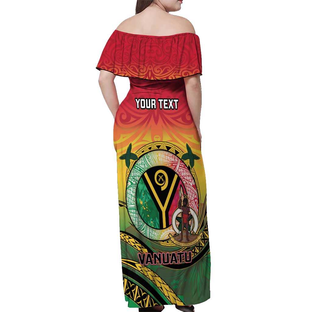 Personalised Vanuatu Off Shoulder Maxi Dress Yumi 45th Hapi Independens Dei - Reggae Version LT14 - Polynesian Pride