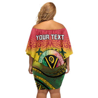 Personalised Vanuatu Off Shoulder Short Dress Yumi 45th Hapi Independens Dei - Reggae Version LT14 - Polynesian Pride