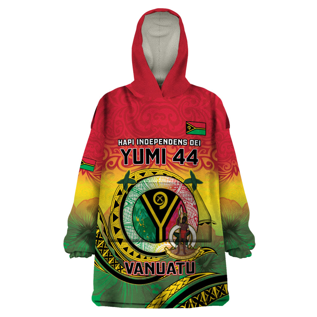 Personalised Vanuatu Wearable Blanket Hoodie Yumi 44 Hapi Independens Dei - Reggae Version