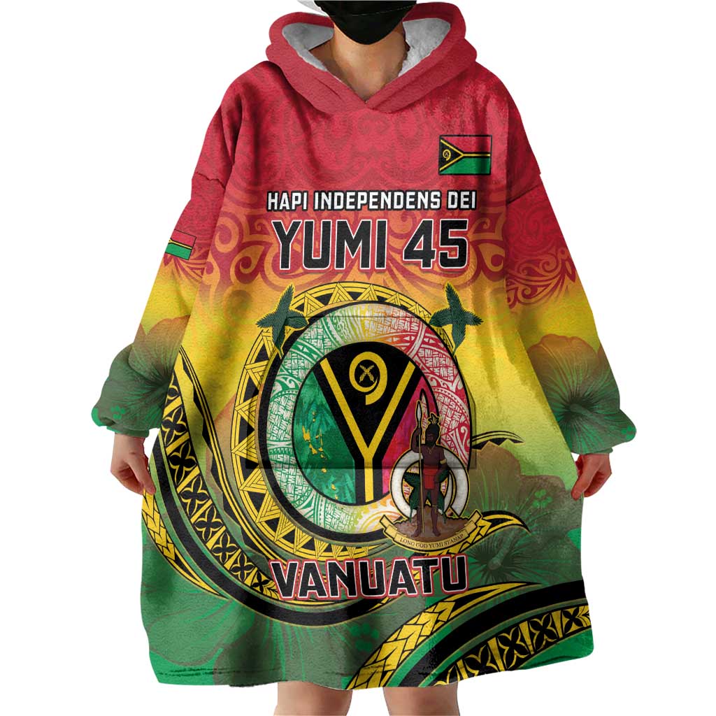Personalised Vanuatu Wearable Blanket Hoodie Yumi 45th Hapi Independens Dei - Reggae Version LT14 - Polynesian Pride