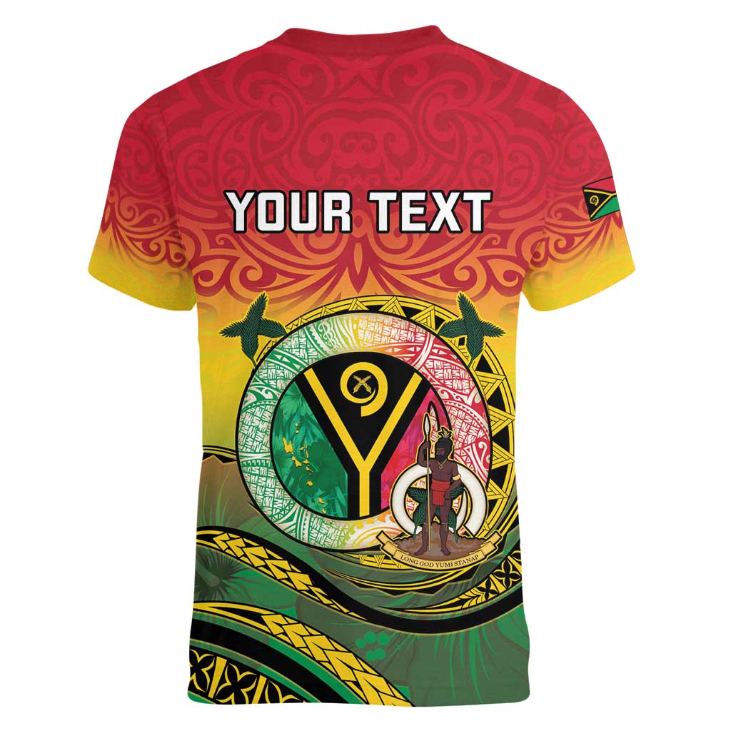 Personalised Vanuatu Women V-Neck T-Shirt Yumi 45th Hapi Independens Dei - Reggae Version LT14