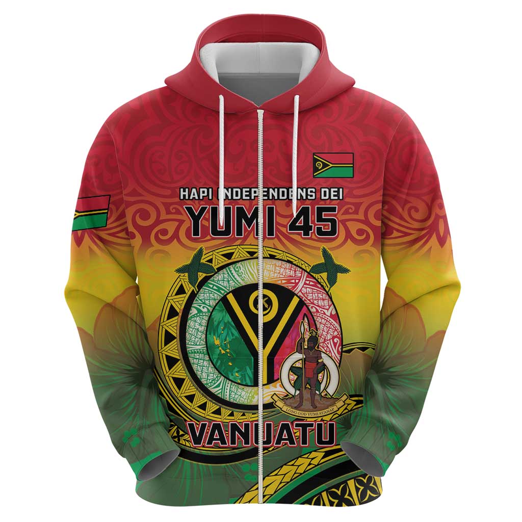 Personalised Vanuatu Zip Hoodie Yumi 45th Hapi Independens Dei - Reggae Version LT14