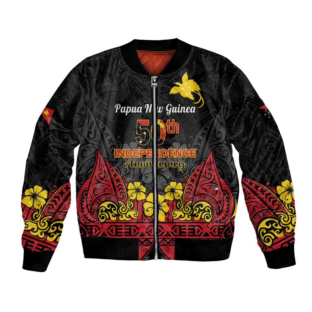 Papua New Guinea Independence Day Bomber Jacket PNG Bird of Paradise 50th Anniversary LT14 Unisex Black - Polynesian Pride