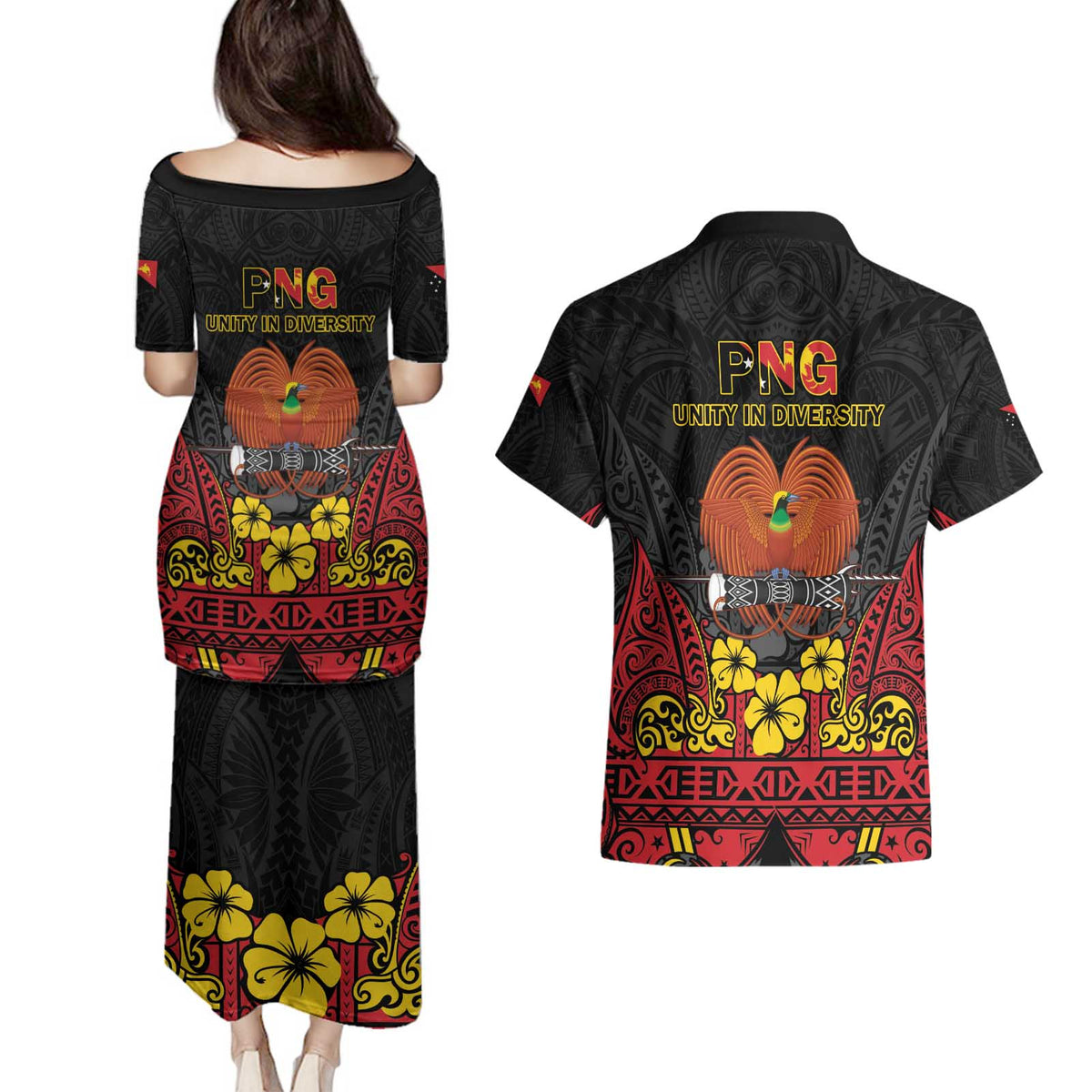 Papua New Guinea Independence Day Couples Matching Puletasi and Hawaiian Shirt PNG Bird of Paradise 50th Anniversary LT14