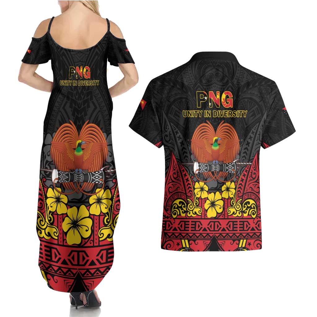 Papua New Guinea Independence Day Couples Matching Summer Maxi Dress and Hawaiian Shirt PNG Bird of Paradise 50th Anniversary LT14