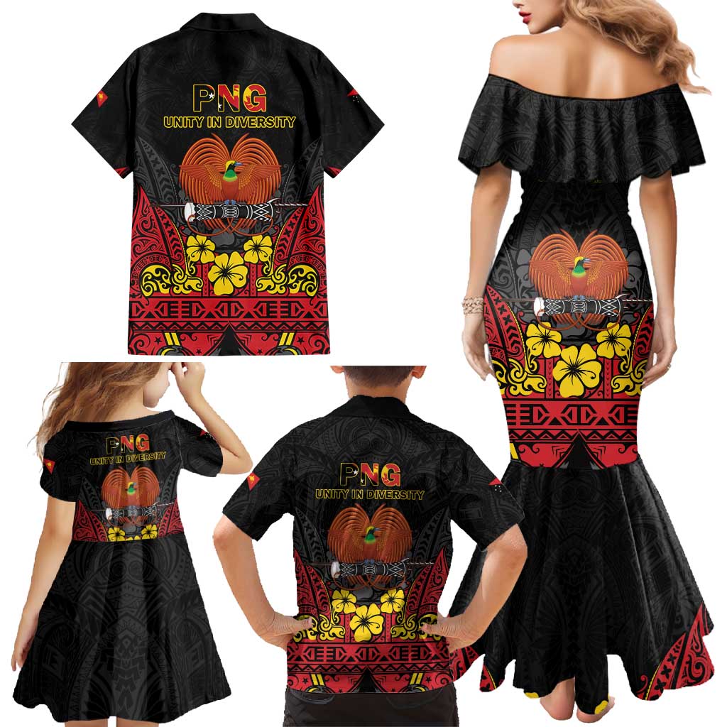 Papua New Guinea Independence Day Family Matching Mermaid Dress and Hawaiian Shirt PNG Bird of Paradise 50th Anniversary LT14