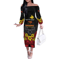 Papua New Guinea Independence Day Family Matching Off The Shoulder Long Sleeve Dress and Hawaiian Shirt PNG Bird of Paradise 50th Anniversary LT14