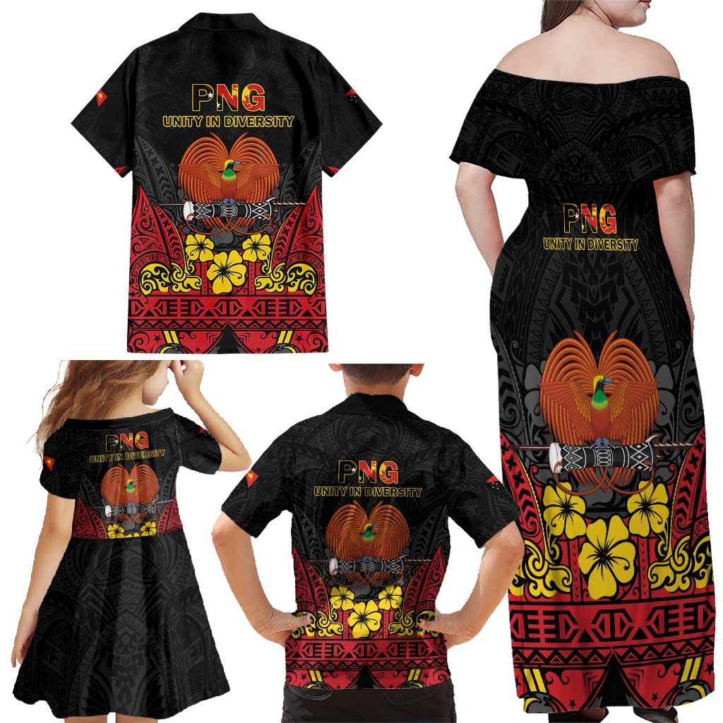 Papua New Guinea Independence Day Family Matching Off Shoulder Maxi Dress and Hawaiian Shirt PNG Bird of Paradise 50th Anniversary LT14