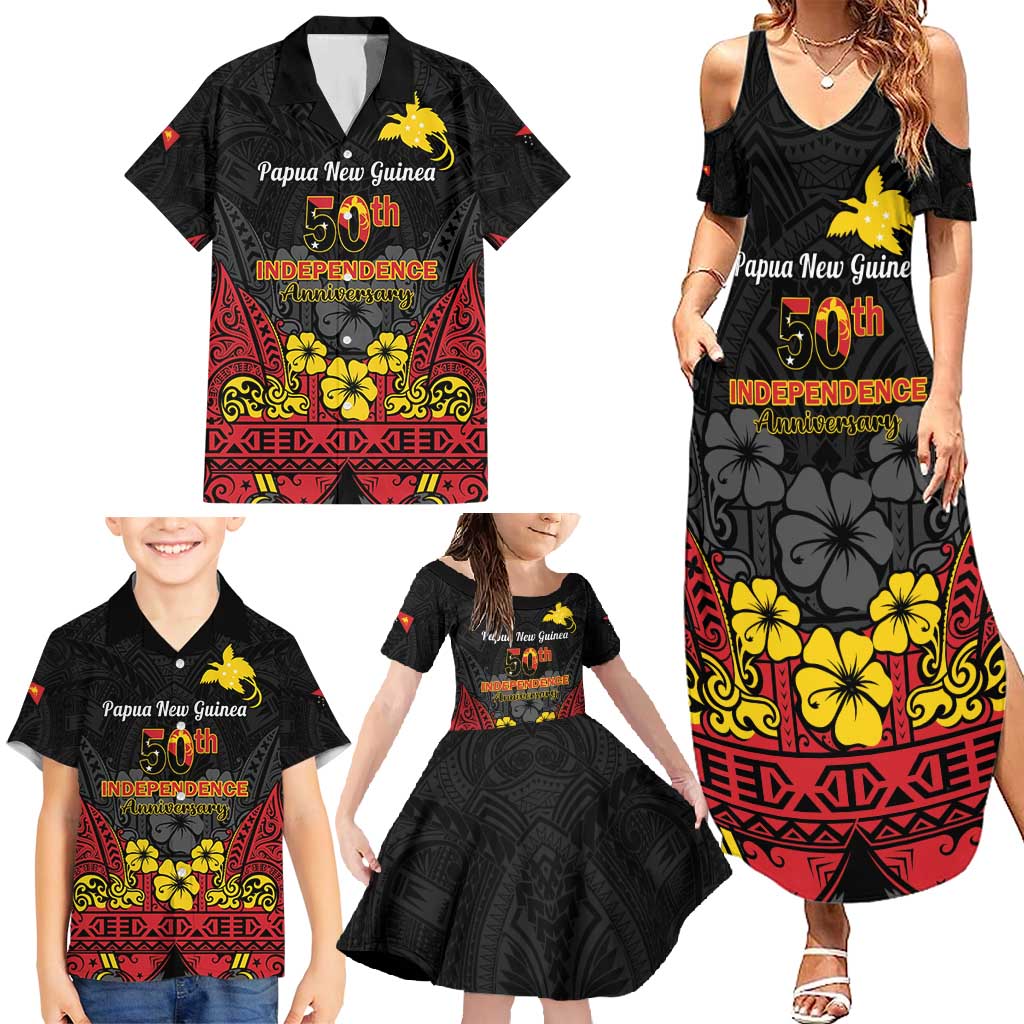 Papua New Guinea Independence Day Family Matching Summer Maxi Dress and Hawaiian Shirt PNG Bird of Paradise 50th Anniversary LT14 - Polynesian Pride