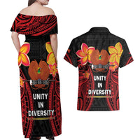 Papua New Guinea Independence Day Couples Matching Off Shoulder Maxi Dress and Hawaiian Shirt PNG Since 1975 LT14