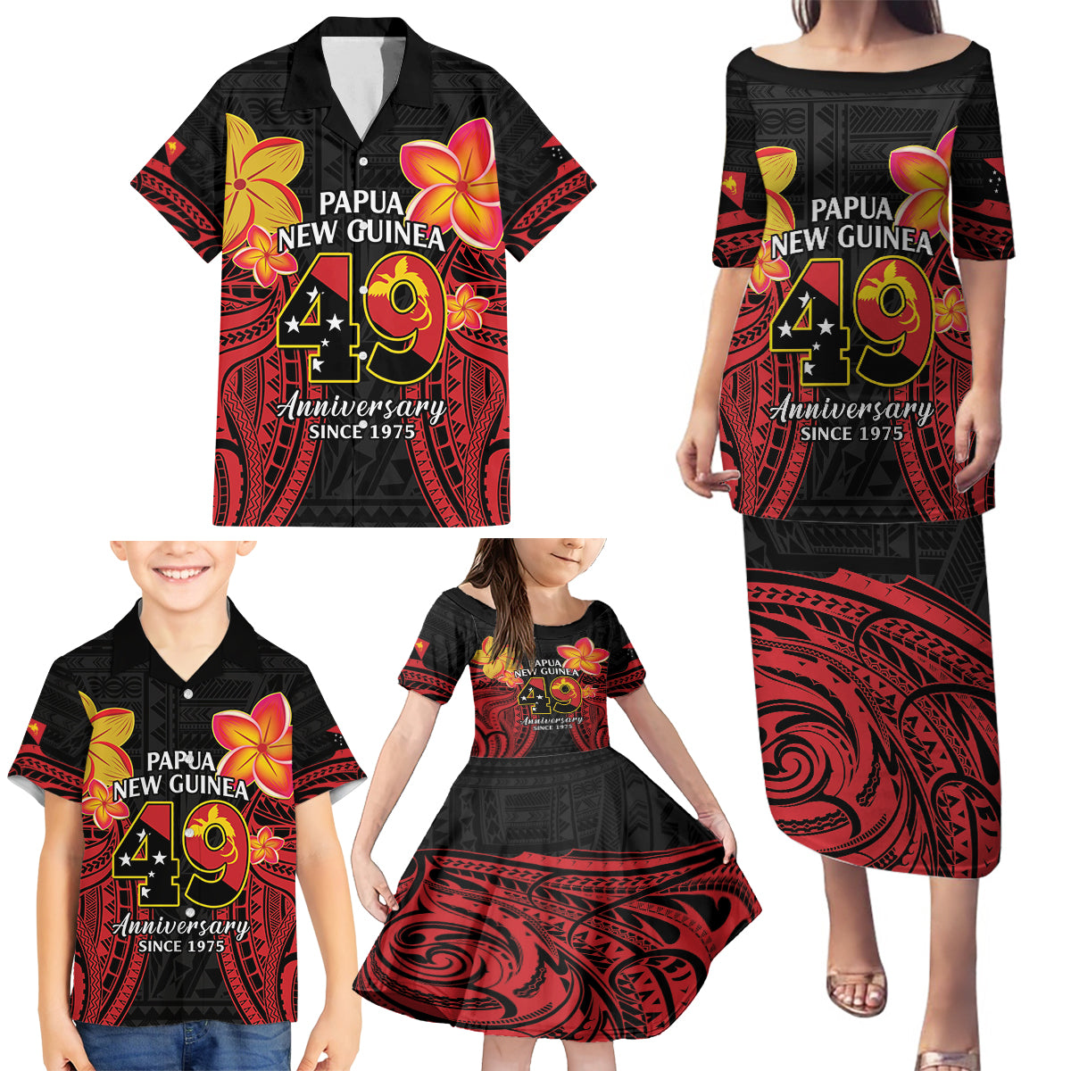 Papua New Guinea Independence Day Family Matching Puletasi and Hawaiian Shirt PNG Since 1975