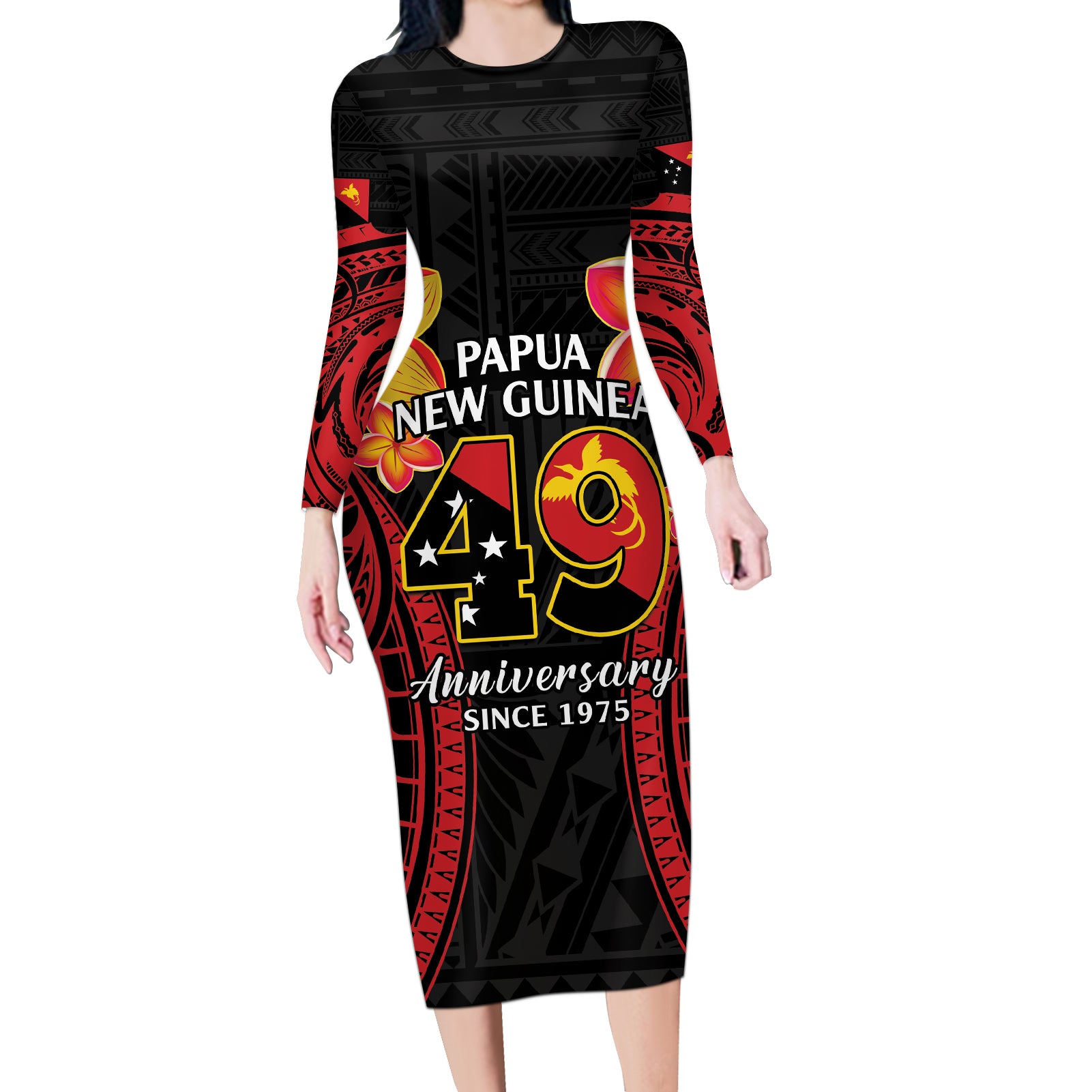 Papua New Guinea Independence Day Long Sleeve Bodycon Dress PNG Since 1975