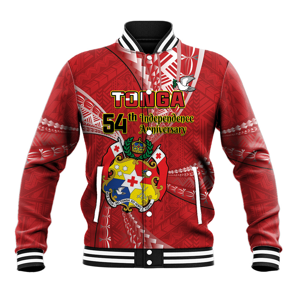 Personalised Tonga Independence Day Baseball Jacket Happy 54th Independence Anniversary Ngatu Pattern