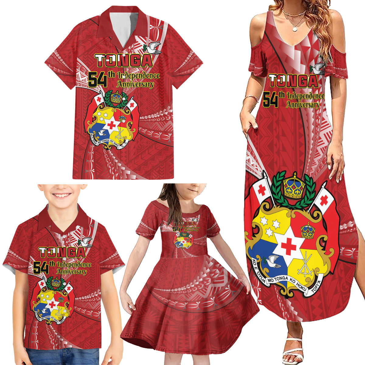 Personalised Tonga Independence Day Family Matching Summer Maxi Dress and Hawaiian Shirt Happy 54th Independence Anniversary Ngatu Pattern