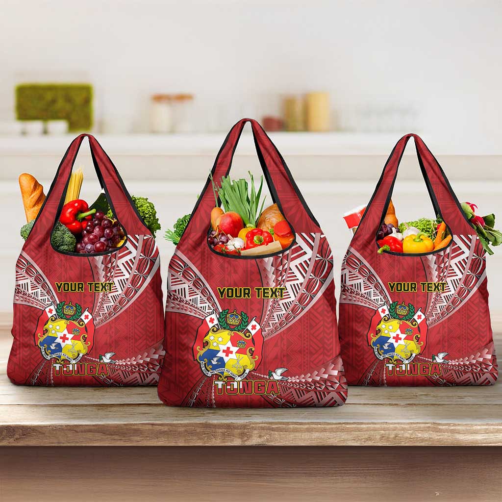Personalised Tonga Independence Day Grocery Bag Happy 54th Independence Anniversary Ngatu Pattern LT14 3-pack One Size Red - Polynesian Pride