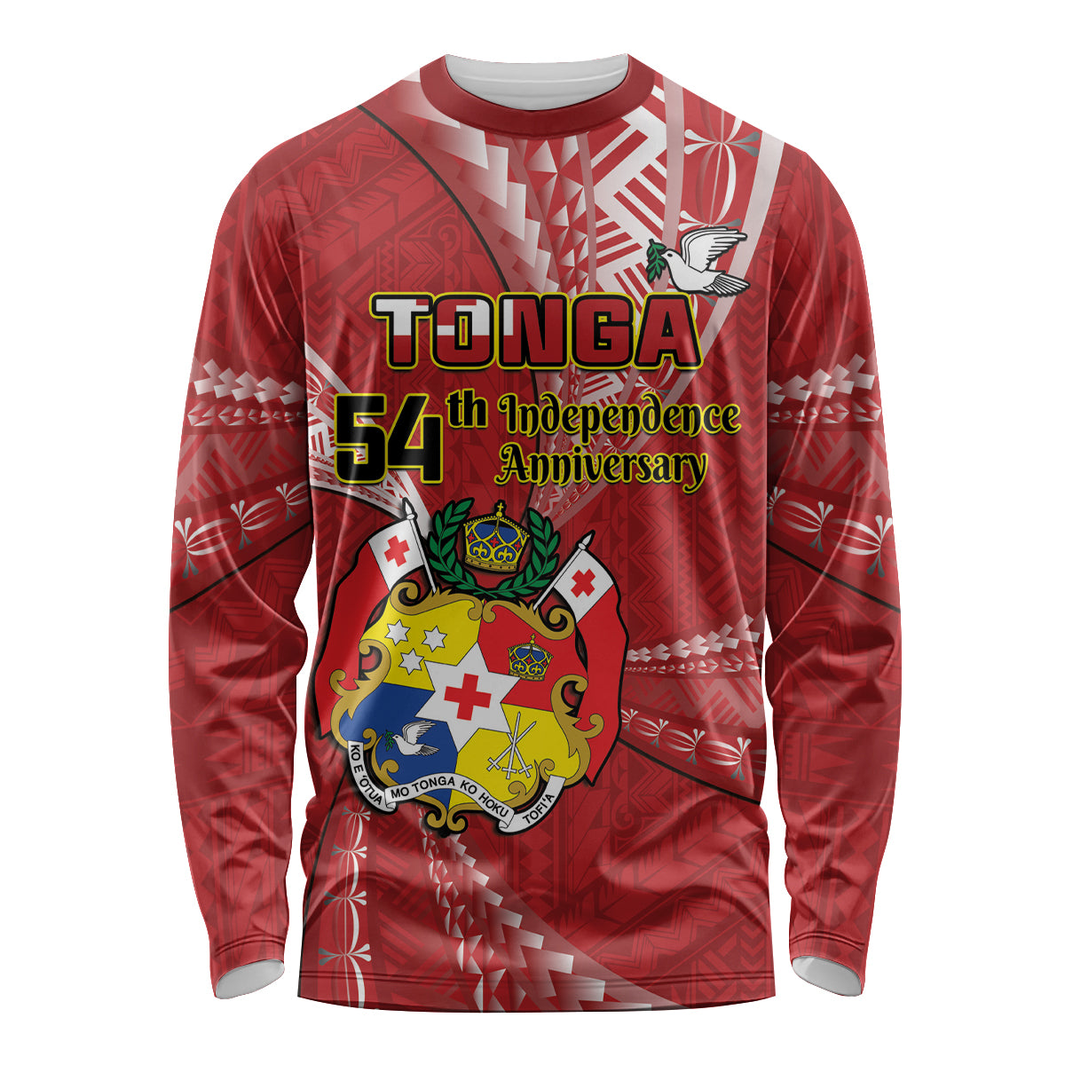 Personalised Tonga Independence Day Long Sleeve Shirt Happy 54th Independence Anniversary Ngatu Pattern