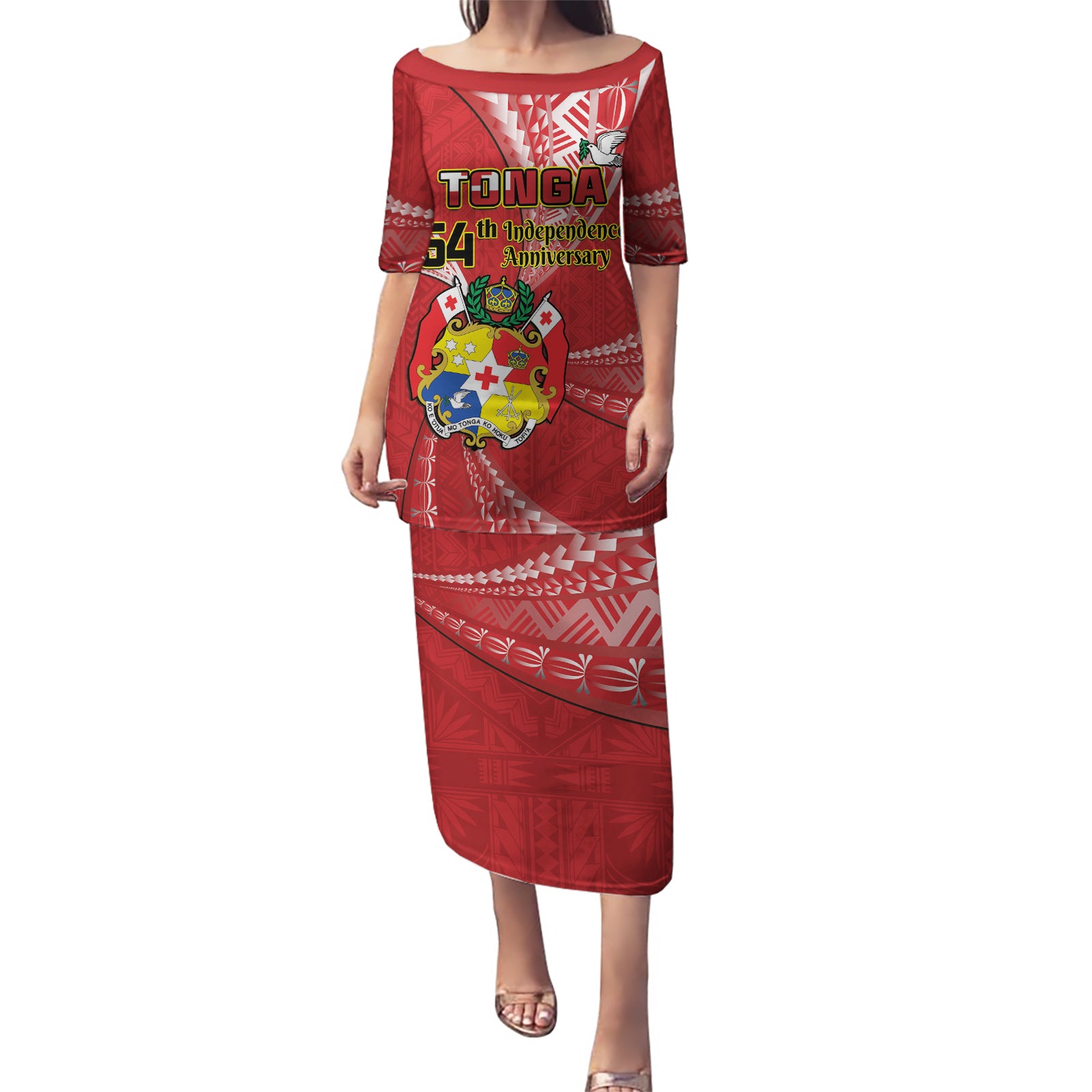 Personalised Tonga Independence Day Puletasi Happy 54th Independence Anniversary Ngatu Pattern