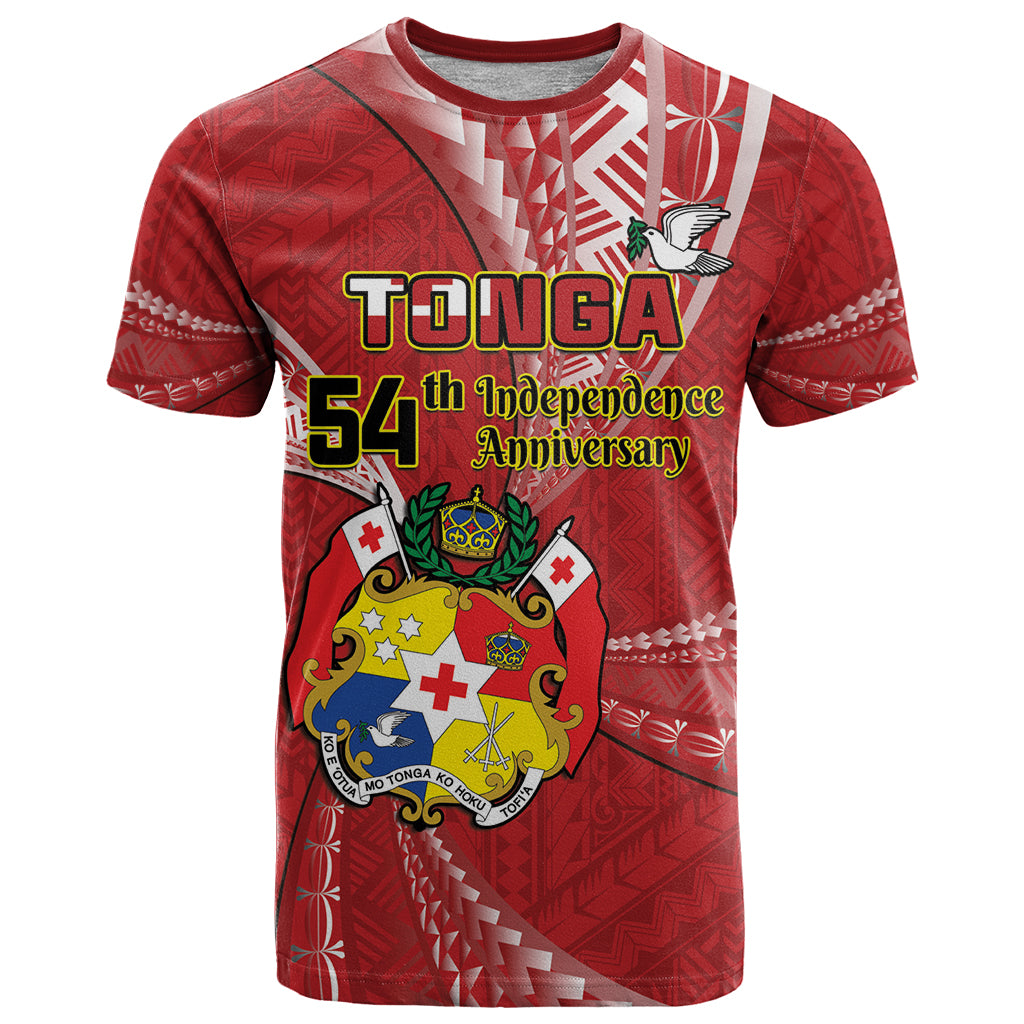 Personalised Tonga Independence Day T Shirt Happy 54th Independence Anniversary Ngatu Pattern