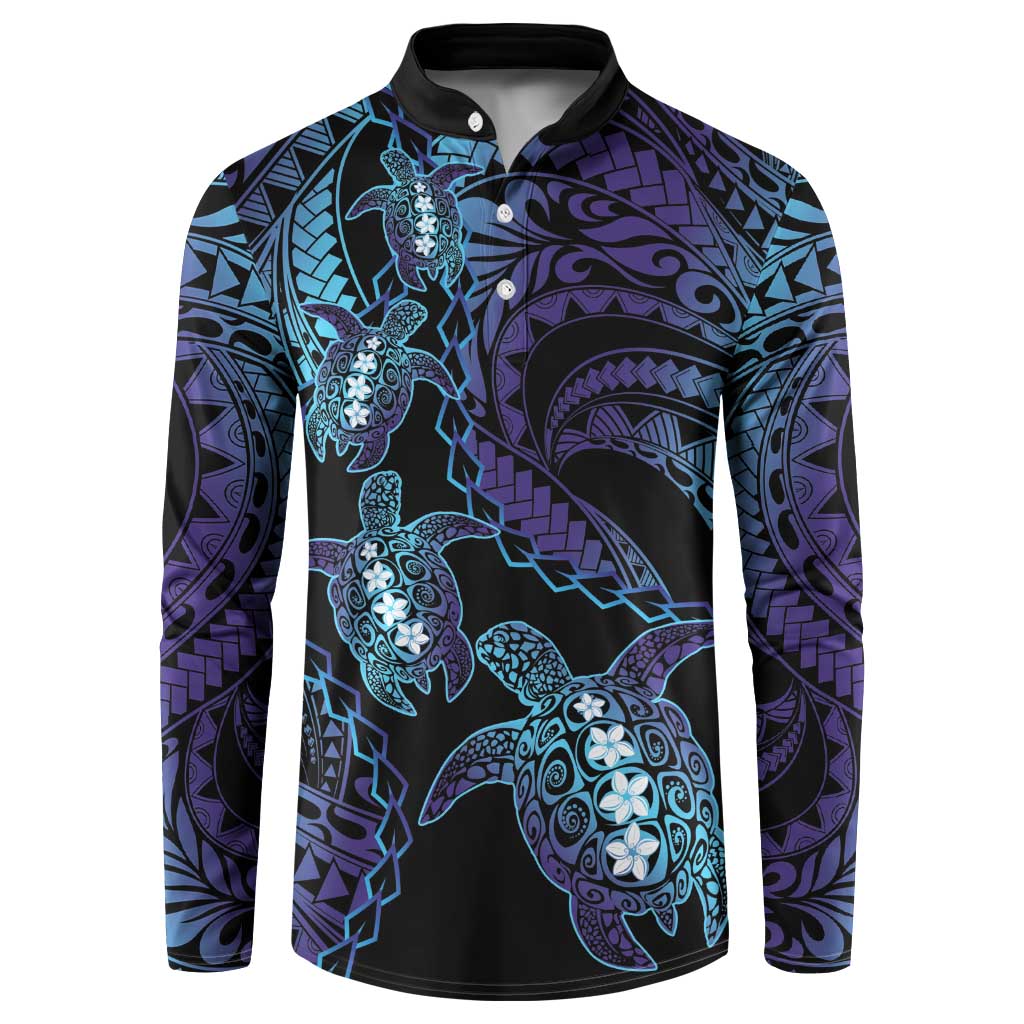 Polynesia Sea Turtle Day Button Sweatshirt Tribal Honu Plumeria Polynesian Pattern LT14 Purple - Polynesian Pride