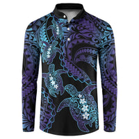 Polynesia Sea Turtle Day Button Sweatshirt Tribal Honu Plumeria Polynesian Pattern LT14 Purple - Polynesian Pride