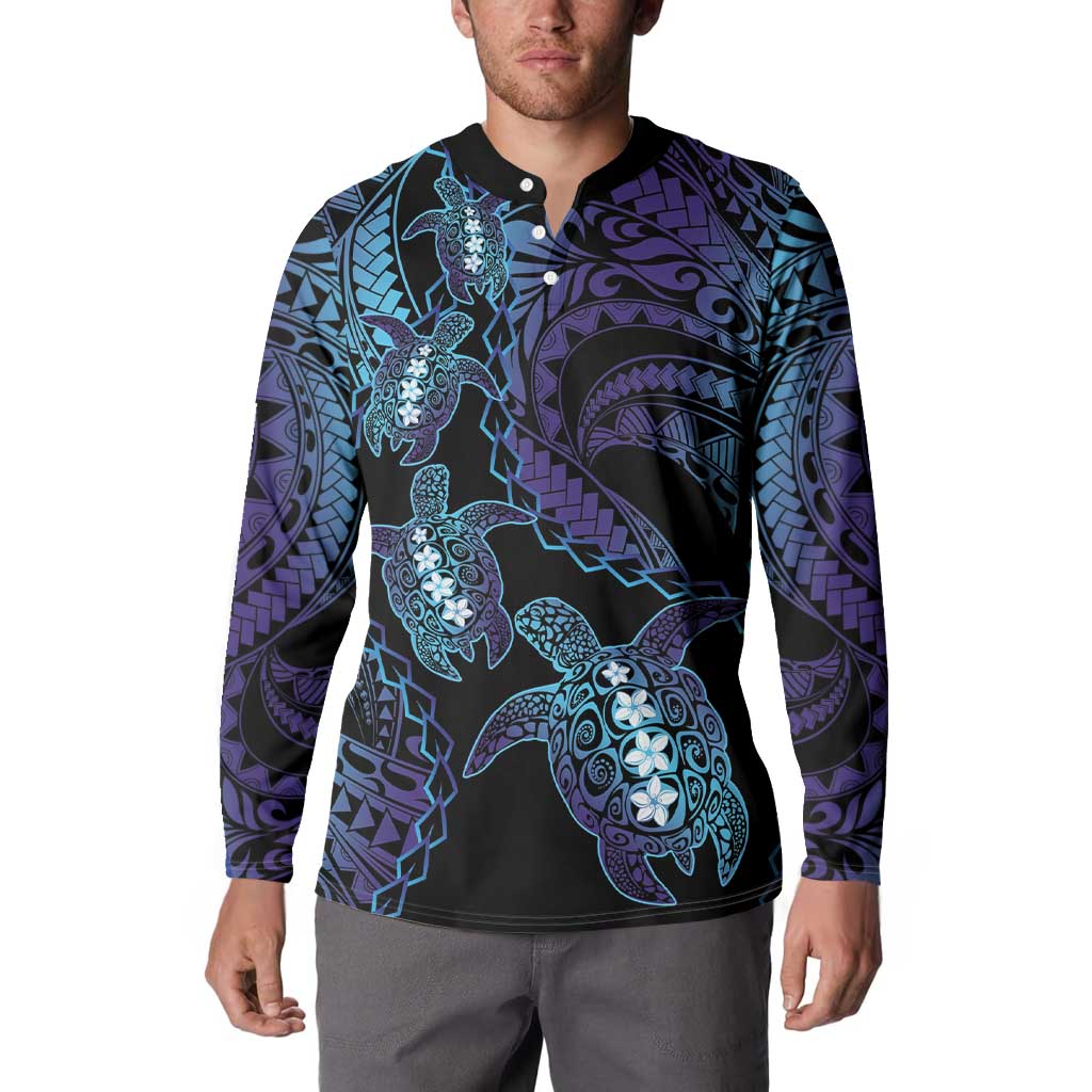 Polynesia Sea Turtle Day Button Sweatshirt Tribal Honu Plumeria Polynesian Pattern LT14 - Polynesian Pride
