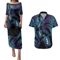 Polynesia Sea Turtle Day Couples Matching Puletasi and Hawaiian Shirt Tribal Honu Plumeria Polynesian Pattern LT14 Purple - Polynesian Pride