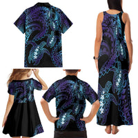 Polynesia Sea Turtle Day Family Matching Tank Maxi Dress and Hawaiian Shirt Tribal Honu Plumeria Polynesian Pattern