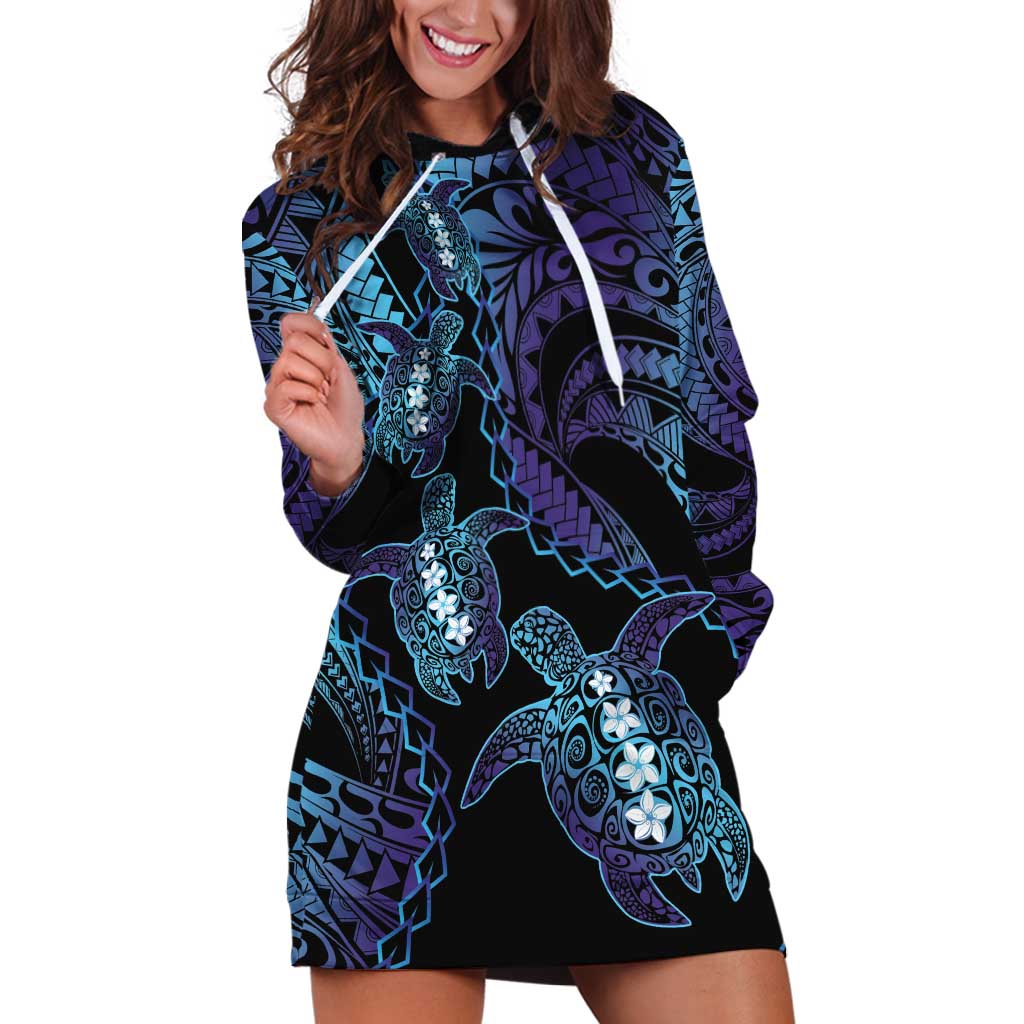 Polynesia Sea Turtle Day Hoodie Dress Tribal Honu Plumeria Polynesian Pattern