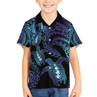 Polynesia Sea Turtle Day Kid Hawaiian Shirt Tribal Honu Plumeria Polynesian Pattern LT14 Kid Purple - Polynesian Pride