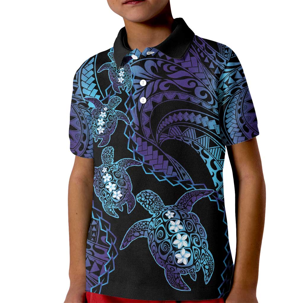 Polynesia Sea Turtle Day Kid Polo Shirt Tribal Honu Plumeria Polynesian Pattern