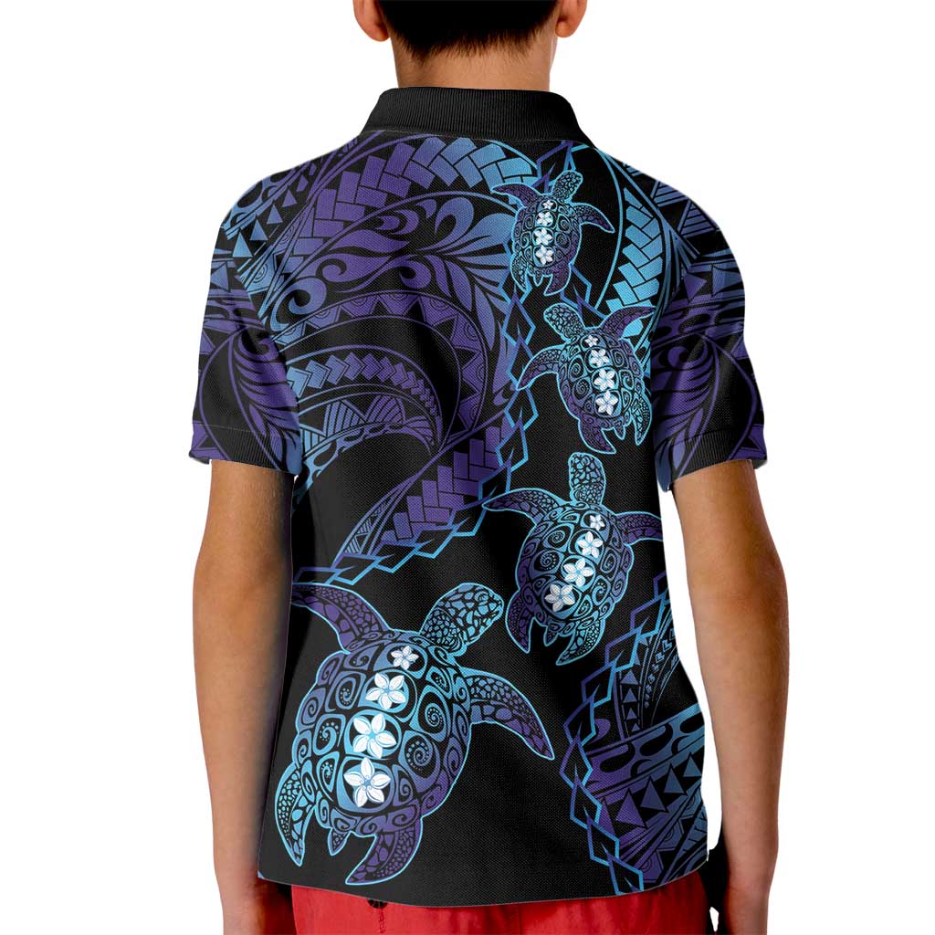 Polynesia Sea Turtle Day Kid Polo Shirt Tribal Honu Plumeria Polynesian Pattern