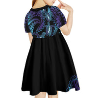 Polynesia Sea Turtle Day Kid Short Sleeve Dress Tribal Honu Plumeria Polynesian Pattern LT14 - Polynesian Pride