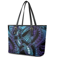 Polynesia Sea Turtle Day Leather Tote Bag Tribal Honu Plumeria Polynesian Pattern
