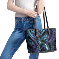 Polynesia Sea Turtle Day Leather Tote Bag Tribal Honu Plumeria Polynesian Pattern