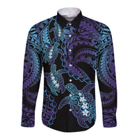 Polynesia Sea Turtle Day Long Sleeve Button Shirt Tribal Honu Plumeria Polynesian Pattern LT14 Unisex Purple - Polynesian Pride