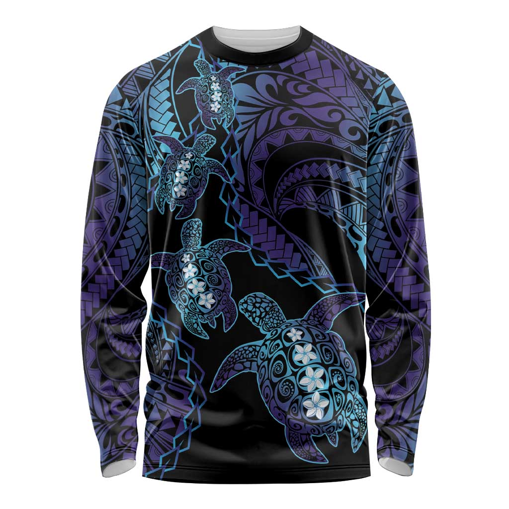 Polynesia Sea Turtle Day Long Sleeve Shirt Tribal Honu Plumeria Polynesian Pattern LT14 Unisex Purple - Polynesian Pride