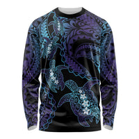 Polynesia Sea Turtle Day Long Sleeve Shirt Tribal Honu Plumeria Polynesian Pattern LT14 Unisex Purple - Polynesian Pride